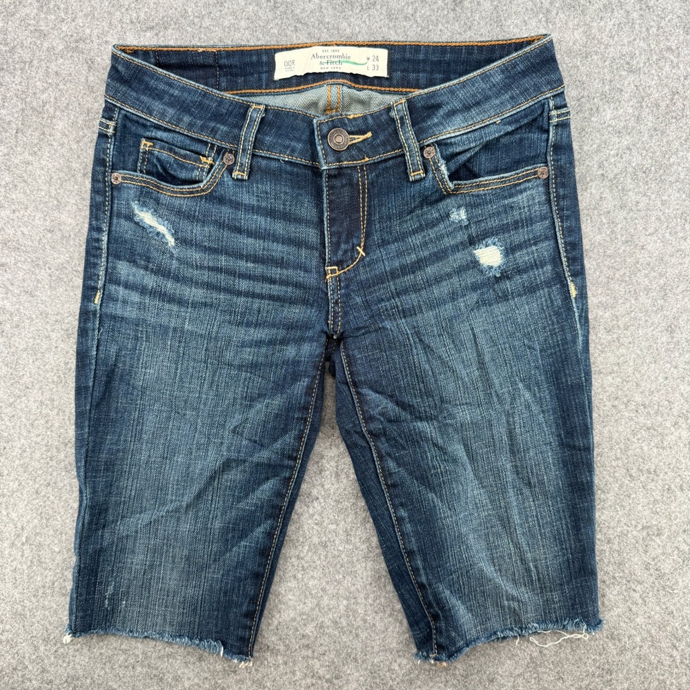 Y2K Abercrombie & Fitch Shorts Womens 00R The A&F Skinny Dark Wash Distressed